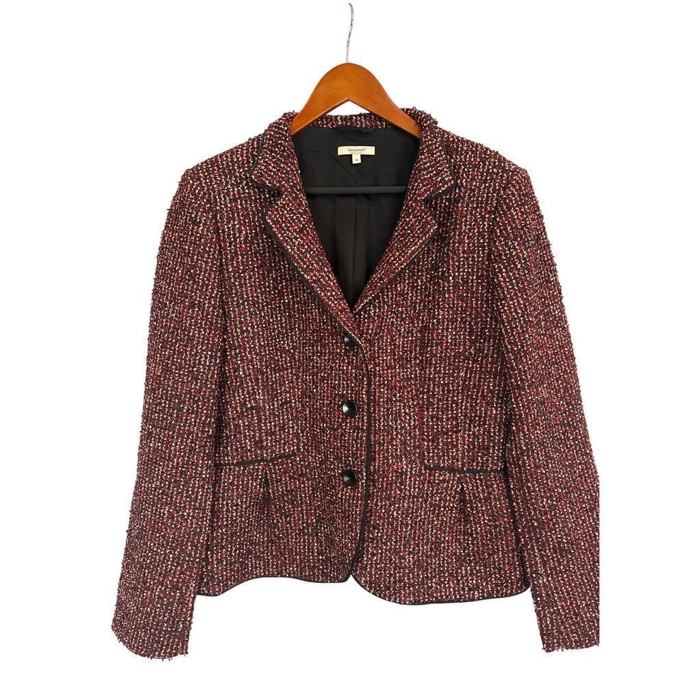 Women’s Santorelli Size 10 Red, Black, & White Tweed Long Sleeve Jacket